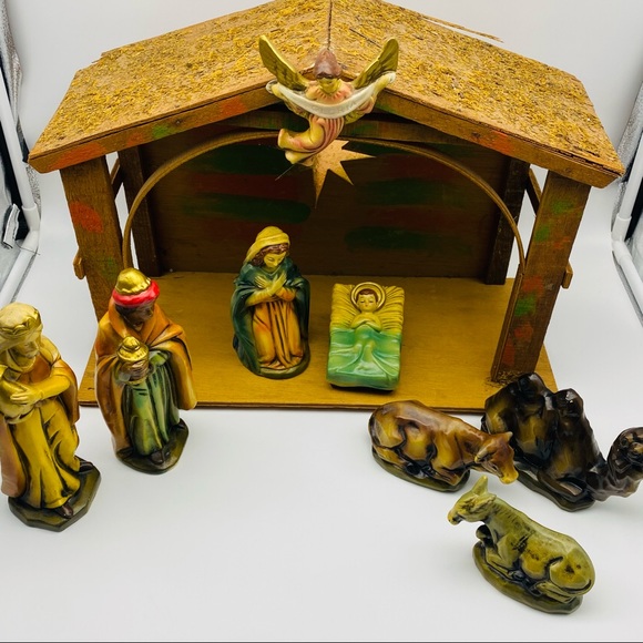 Vintage 9 Piece Nativity Set Made in Japan Handprinted Chalkware - Picture 1 of 16